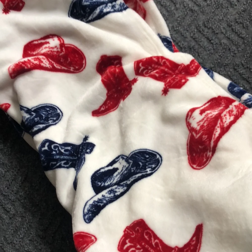 Wrangler Red and Blue Cowboy Boot and Hat Print Plush Throw